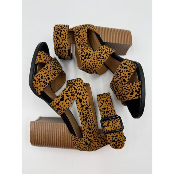 Qupid Cheetah Print Block Heel Strappy Sandals Womens Size 6 With Back Zipper - Picture 4 of 8